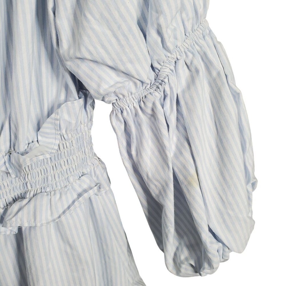 Gianni Bini Size L Dress Off Shoulder Puff Sleeve Coastal Stripe Country Cottage - Picture 12 of 12